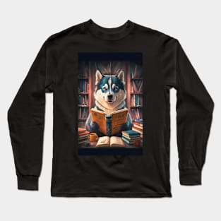 Bookworm Siberian husky Long Sleeve T-Shirt